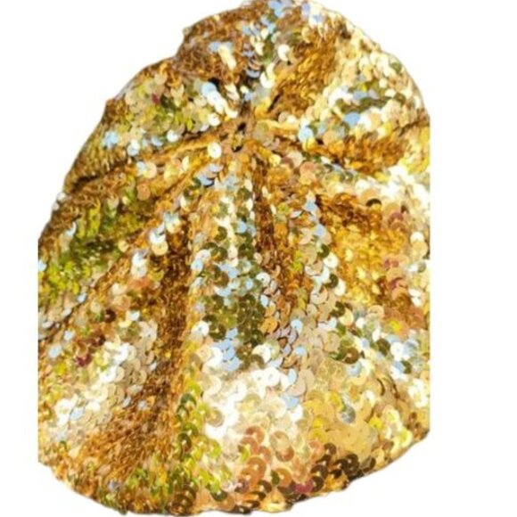 Glamorous Luxury Beaded Sequins Sequined Embellished Gold Metallic Hat Beret New - Picture 3 of 12